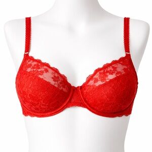 Vintage 90s Oscar de la Renta Red Lace Underwire Bra 36C